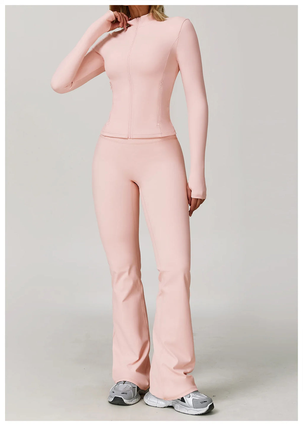 2/3PCS Yoga Suit Sports Set Gym Set Women Tracksuit Running (Peach)