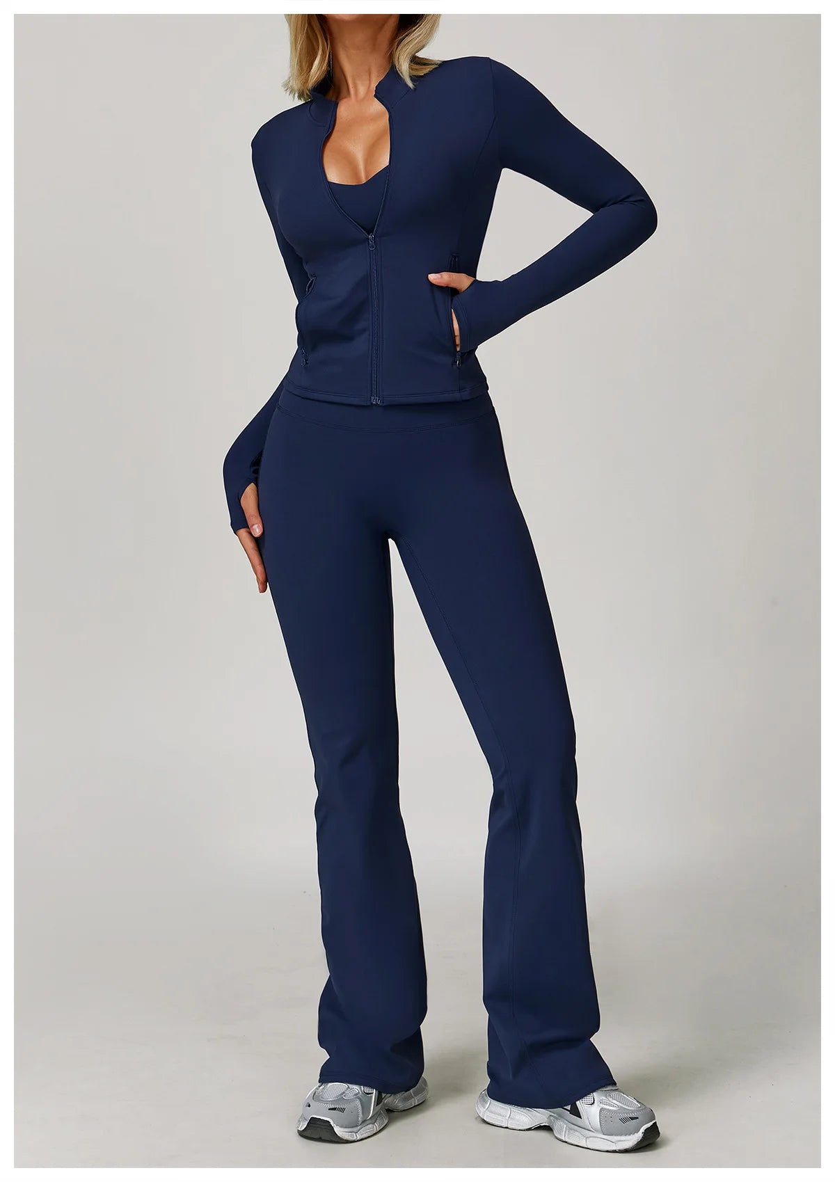 2/3PCS Yoga Suit Sports Set Gym Set Women Tracksuit Running (Blue)