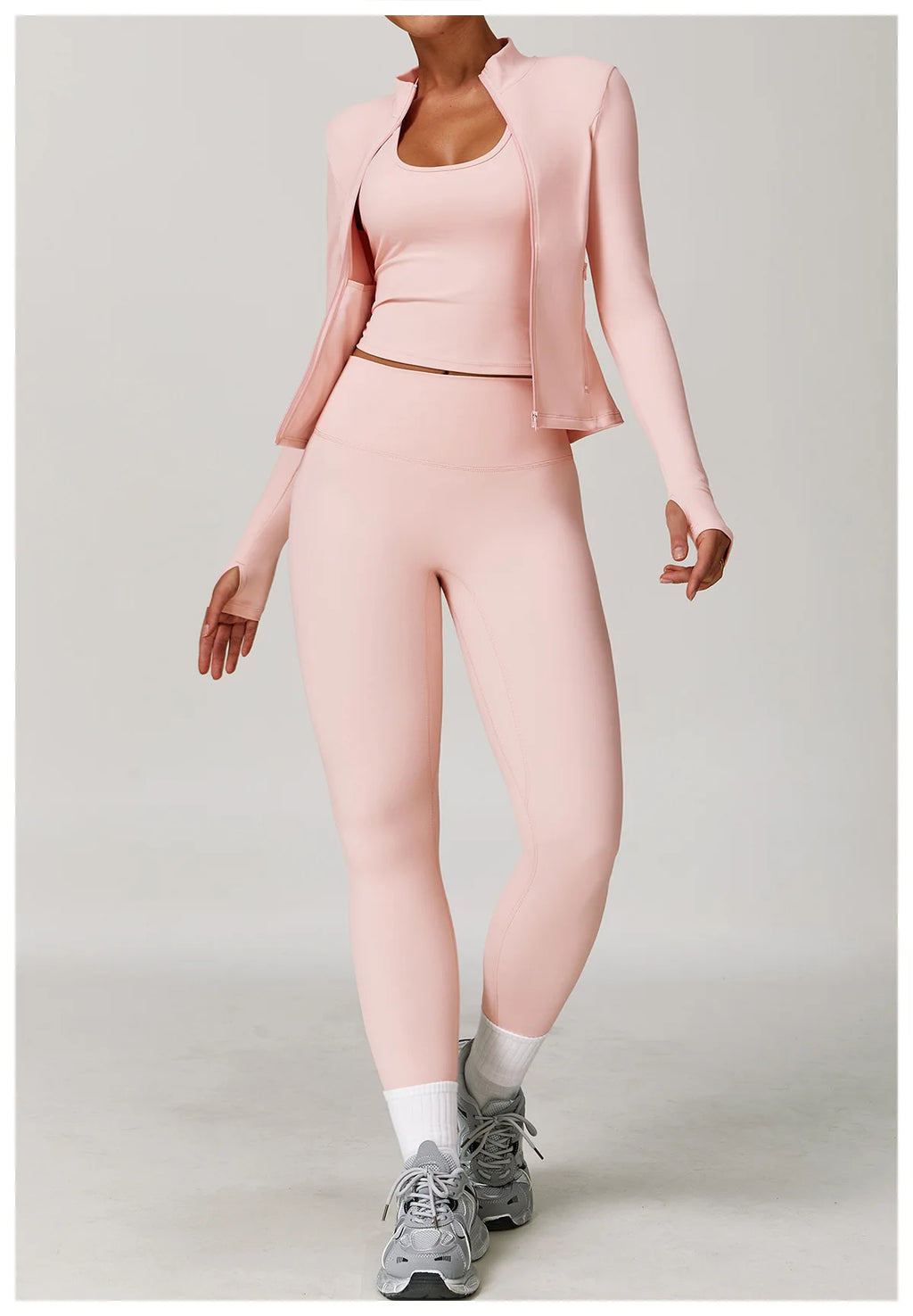 2/3PCS Yoga Suit Sports Set Gym Set Women Tracksuit Running (Peach)