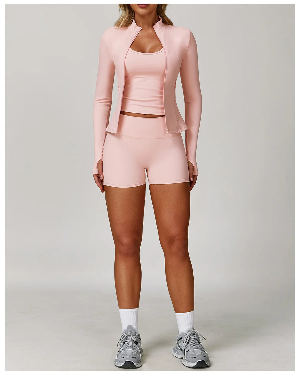 2/3PCS Yoga Suit Sports Set Gym Set Women Tracksuit Running (Peach)