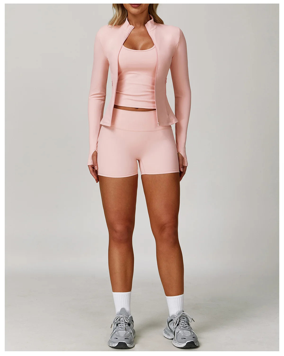 2/3PCS Yoga Suit Sports Set Gym Set Women Tracksuit Running (Peach)