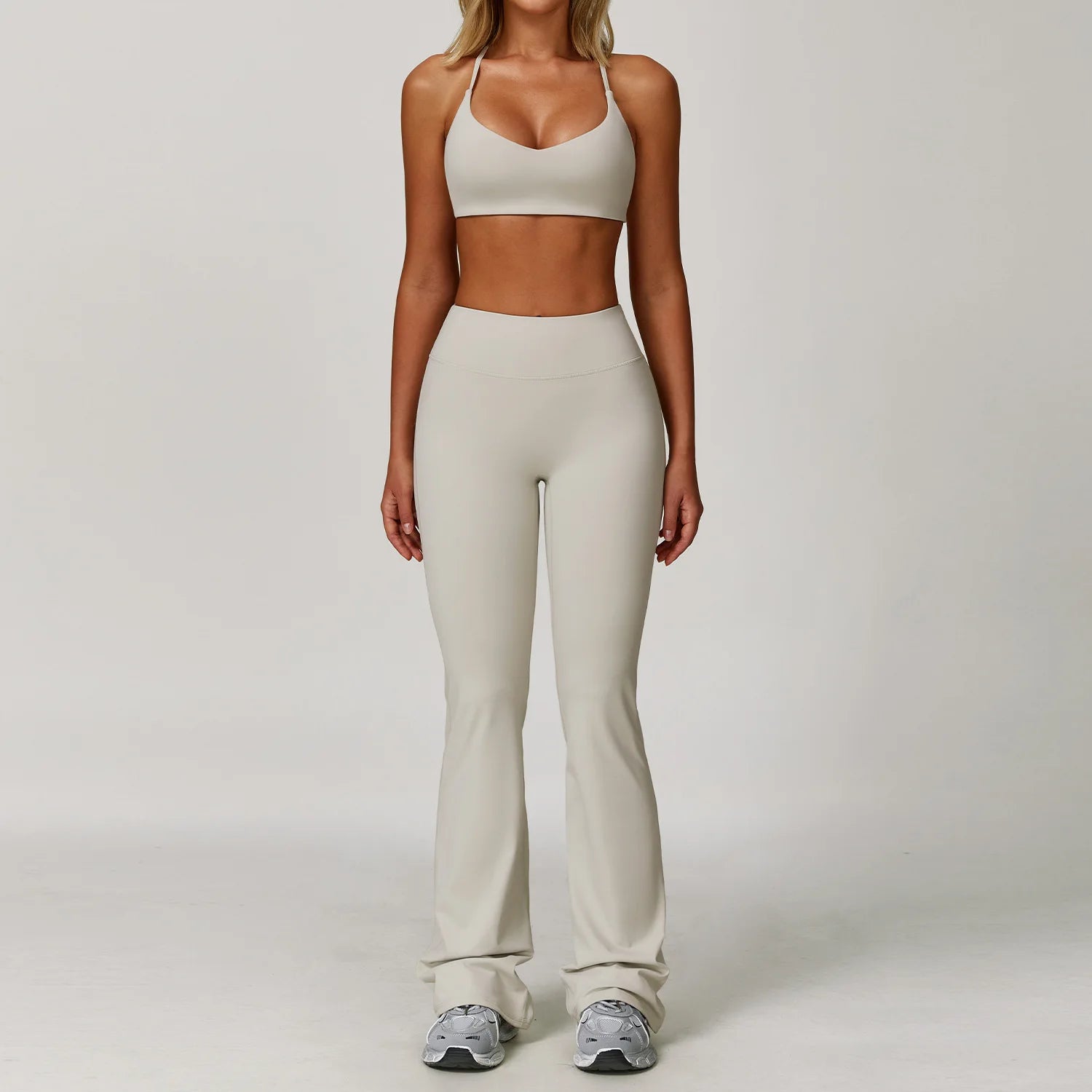 2/3PCS Yoga Suit Sports Set Gym Set Women Tracksuit Running (Grey)