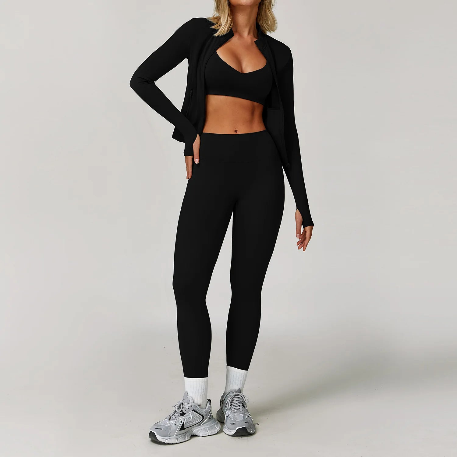 2/3PCS Yoga Suit Sports Set Gym Set Women Tracksuit Running (black)