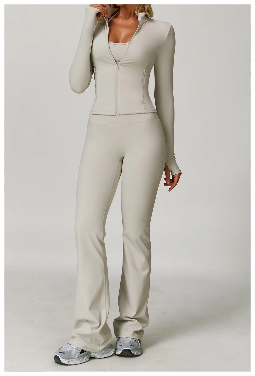2/3PCS Yoga Suit Sports Set Gym Set Women Tracksuit Running (Grey)