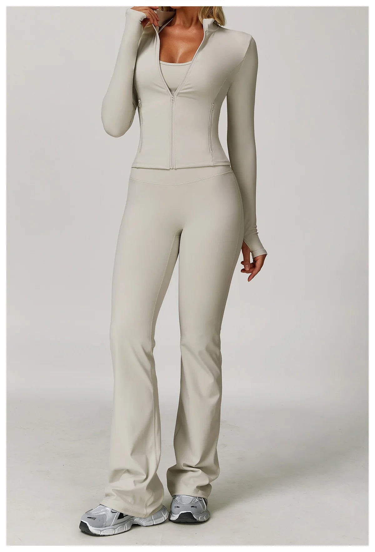 2/3PCS Yoga Suit Sports Set Gym Set Women Tracksuit Running (Grey)