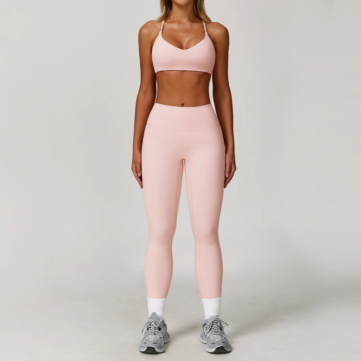 2/3PCS Yoga Suit Sports Set Gym Set Women Tracksuit Running (Peach)