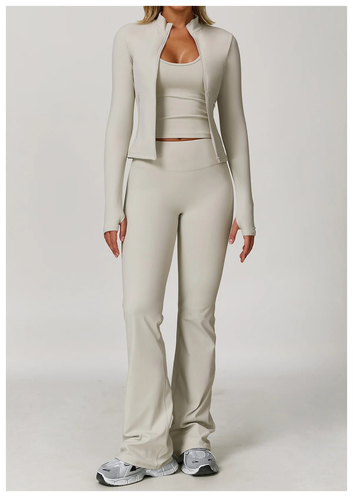 2/3PCS Yoga Suit Sports Set Gym Set Women Tracksuit Running (Grey)