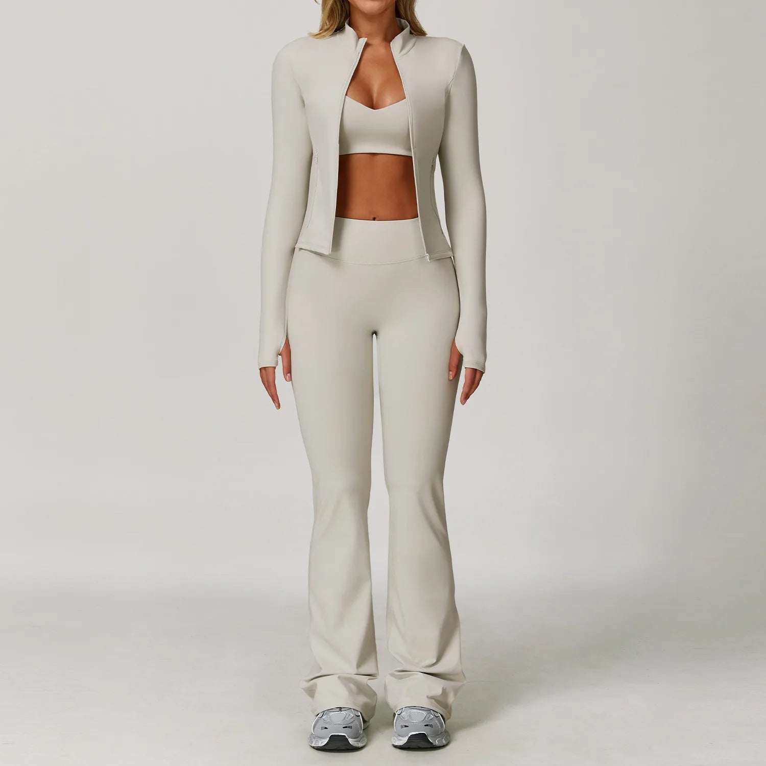 2/3PCS Yoga Suit Sports Set Gym Set Women Tracksuit Running (Grey)