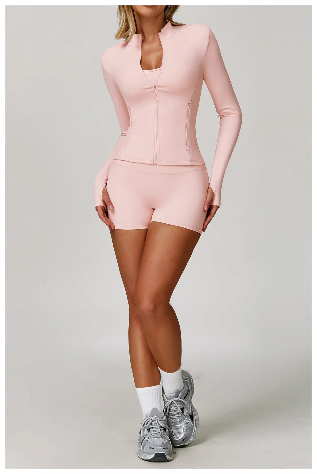 2/3PCS Yoga Suit Sports Set Gym Set Women Tracksuit Running (Peach)