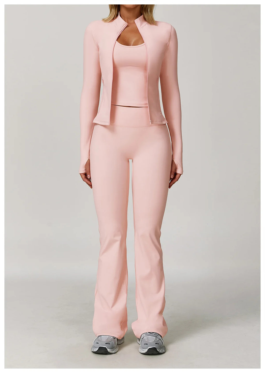 2/3PCS Yoga Suit Sports Set Gym Set Women Tracksuit Running (Peach)