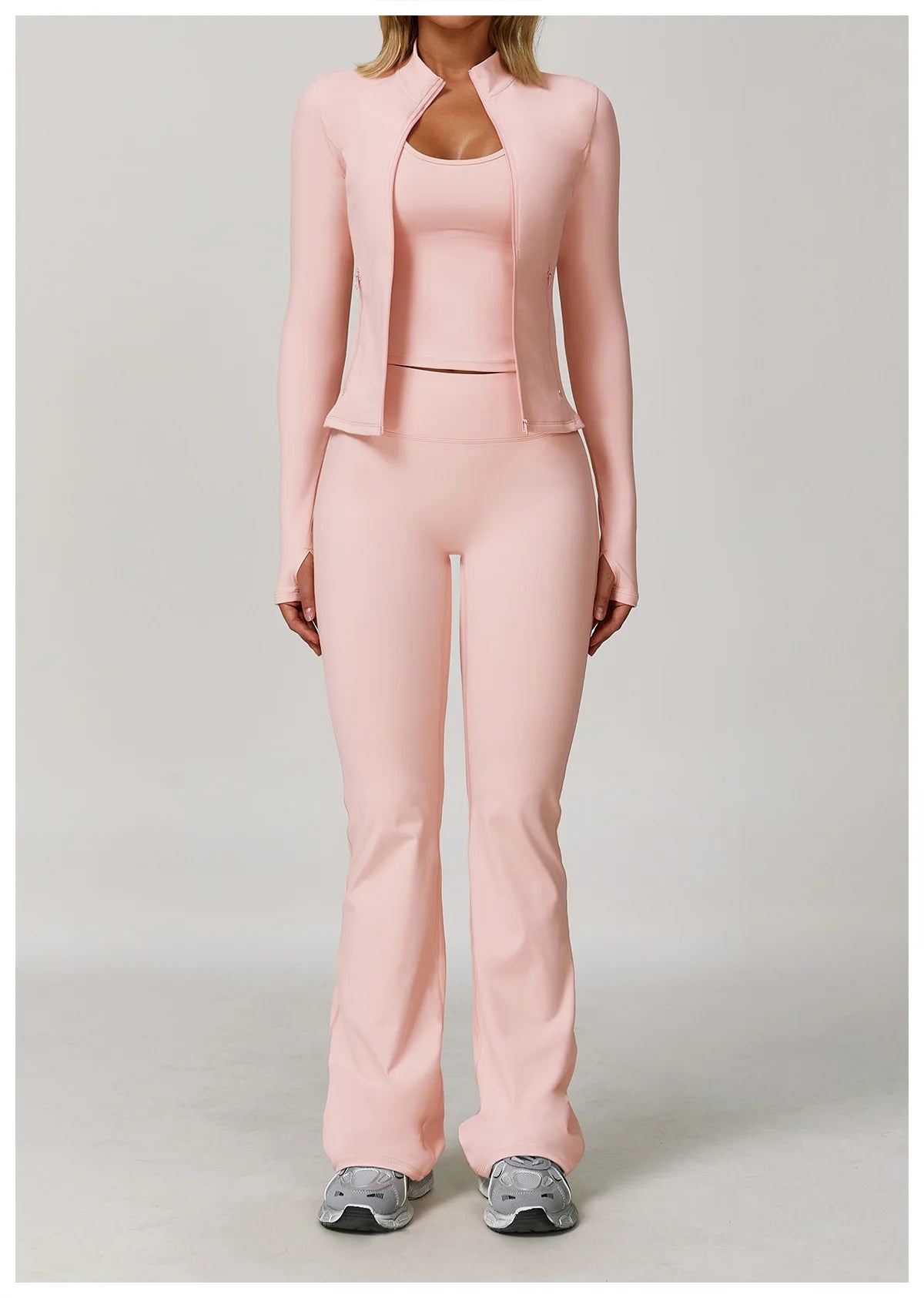 2/3PCS Yoga Suit Sports Set Gym Set Women Tracksuit Running (Peach)