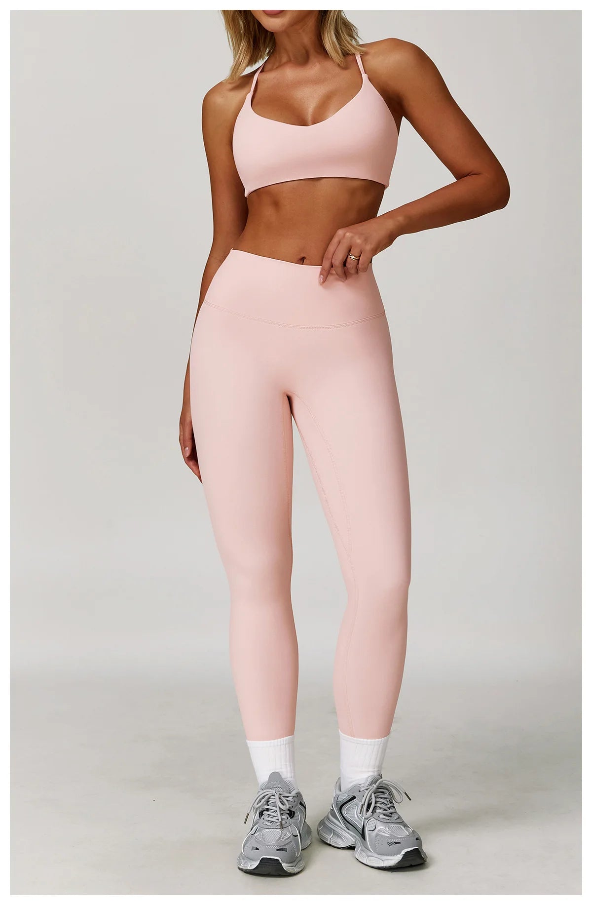 2/3PCS Yoga Suit Sports Set Gym Set Women Tracksuit Running (Peach)